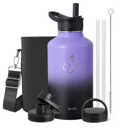 Buzio Trio Series Water Bottle with 3 Lids and Sleev 1.9L - Purple Black